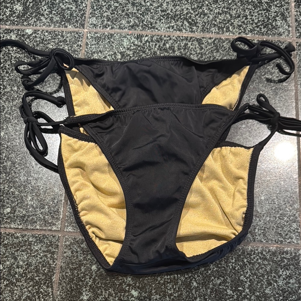 S Athleta Black and Gold Bikini Bottom